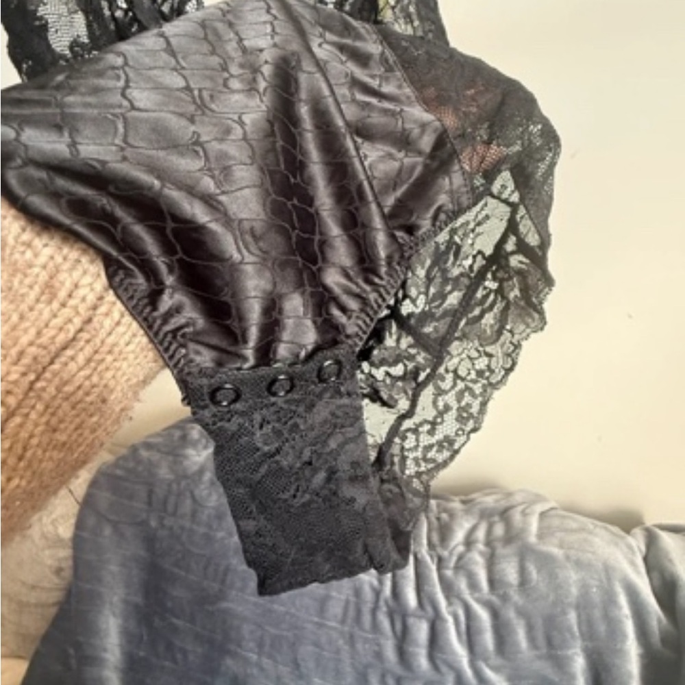 Black Lace Satin Bodysuit - Picture 5 of 5